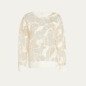 Lafayette 148 New York Sheer Jacquard Crewneck Pullover -Bergdorf Goodman SIZE L